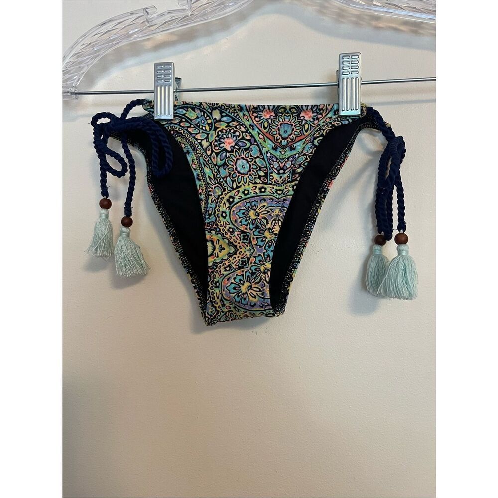 Victoria's Secret Black Lined Swim Bottom with Multicolor Trim